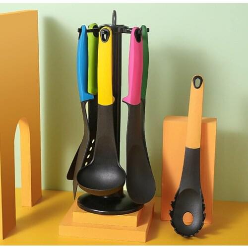 6 Pcs/Set Color Handle Kitchenware Nylon Set Non-Stick Cookware Household Spoon Spatula Kitchen Accessories Cooking Tool