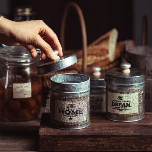 American Retro Coffee Storage Tank Vintage Wrought lron Photography props for Dessert Fruit Dried Fruit Kitchen Home Decoration