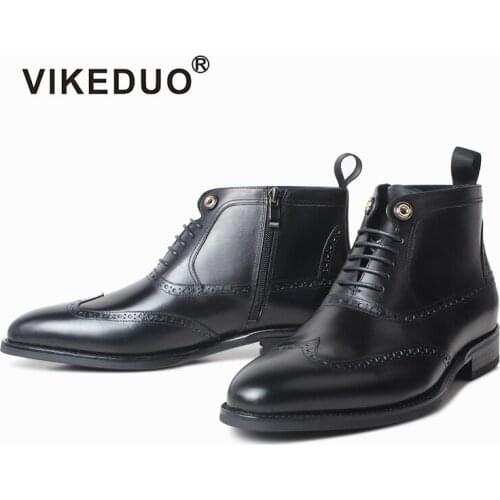 Vikeduo Hand Made Western Boots Market Global Update Black Shoes Dress Boots For Men Genuine Leather