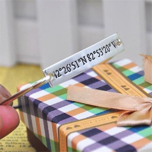 Solid Silver Thin Bangle Engrave Latitude Longitude Personalized Coordinate Tag Fashion Jewelry