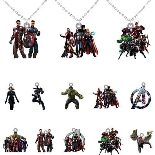 Disney Marvel Avengers Figure Captain America Thor Shape Pendant Chain Necklace Ornaments Epoxy Resin Jewelry New Fashion XDS424