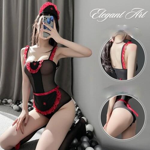 Erotic Cosplay Sexy Nurse Uniform for Women Cute Stripper Outfit Apron Maid Dress Sexual Clothes Seductive Lingerie Femme Black