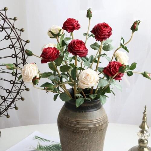 Fake Flower Eco-friendly Vivid Faux Silk Flower Artificial Rose Flowers Decor for Household
