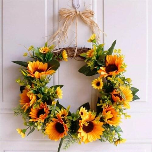 Artificial Sunflower Wreath Garland Ornament Door Hanging Flower Decor Craft Wall Decor Home Party Wedding Decoration