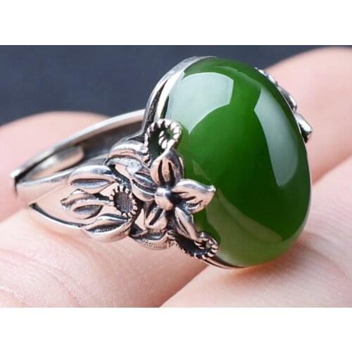 Natural green jade rings Jasper brave troops ring with 925 sterling silver ring for women rings jadeite jade jewelry 925 ring