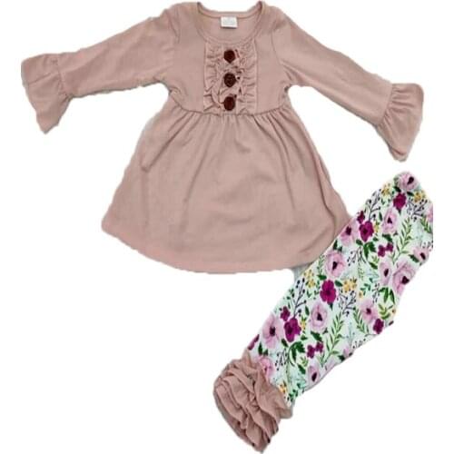 Button baby girls outfits autumn elegant tops+flower ruffle pants 2 pcs set kid boutique childrens clothing suits gxj