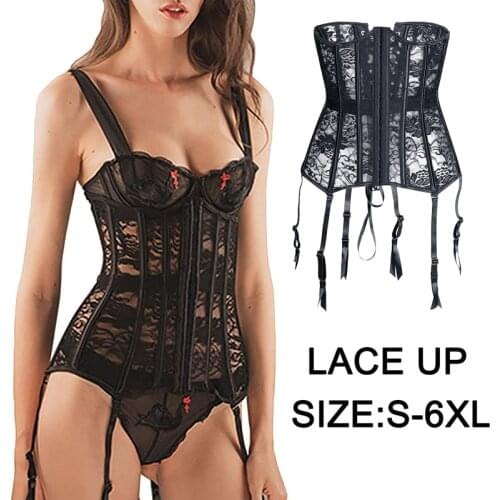 Women Steampunk Corset Gothic Plus Size Sexy Corsets Lace Up Boned Overbust Bustier Waist Trainer Cincher Body Shaper Corselet