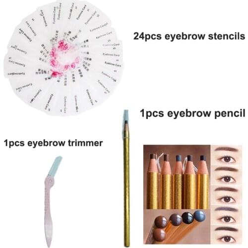 24 shapes Eyebrow Ruler Shaping Stencil Microblading Measure Tools Eyebrow Pencil and Trimmer Permanent Makeup Accessory Supply