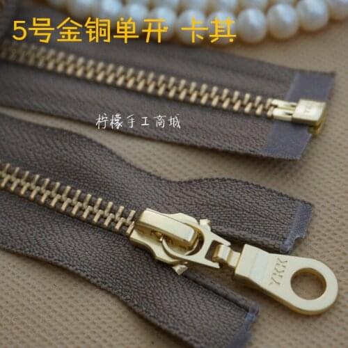Ykk5 Metal Gold Copper Single Zipper 50-120cm Khaki