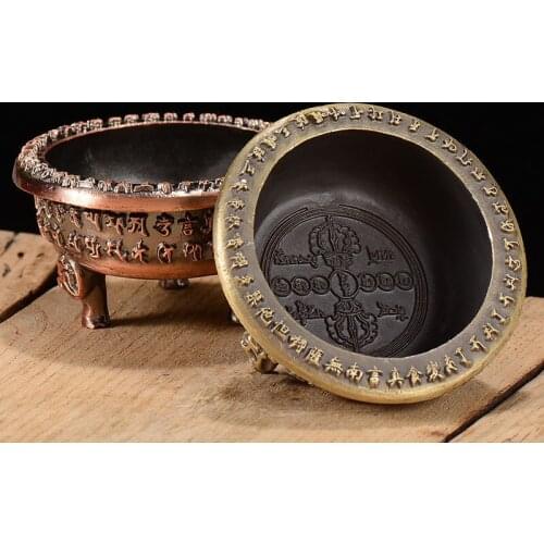 Multifunctional Sanskrit Incense Burner Alloy Buddhist Tribute Meditation Engraving Fire Tray Mandala Smoke Supply Furnace