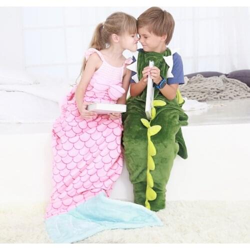 Multi Use Blanket Kids Mermaid Tail Anti-kick Flannel Children Crocodile Sleeping Bag Shark Air Conditioning Blanket Best Gifts