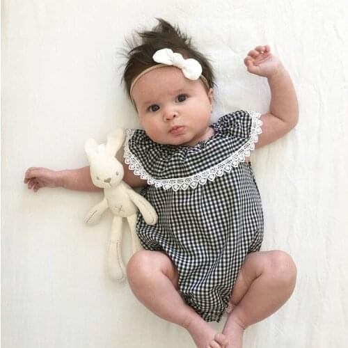 Fashion Baby Girl Bodysuits Summer Newborn Clothing Plaid Infant Jumpsuit Baby Bodysuit