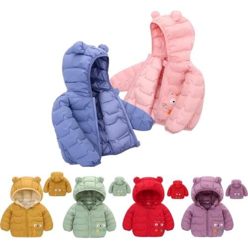 VOGUEON 2021 New Winter Girls Down Jacket Cartoon Ear Hooded Outerwear Coats for Kids Fashion Warm Boys Coat Clothing 1-4 Years