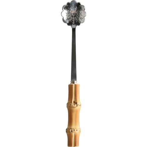 New Stainless Steel Snowflake Dessert Cake Ice Cream Honey Drink Milk Tea Coffee Bamboo Root Wooden Handle Small Flower Spoon
