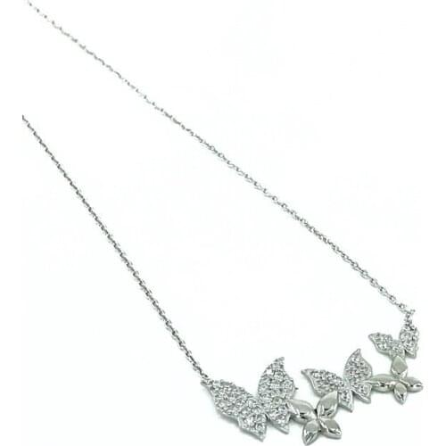 Four White Butterfly Silver Necklace