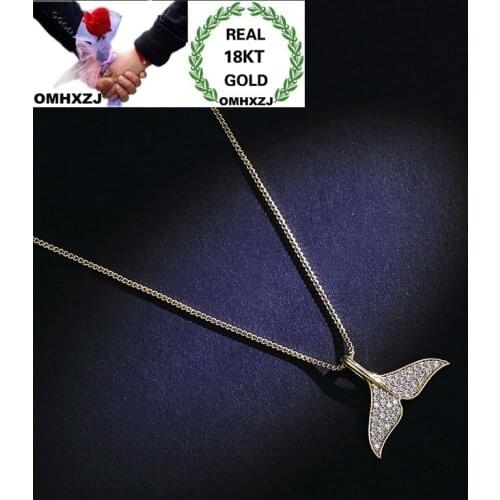 OMHXZJ Wholesale European Fashion Woman Party Birthday Wedding Gift Mermaid Tail Zircon 18KT White Gold Pendant Necklace NA227