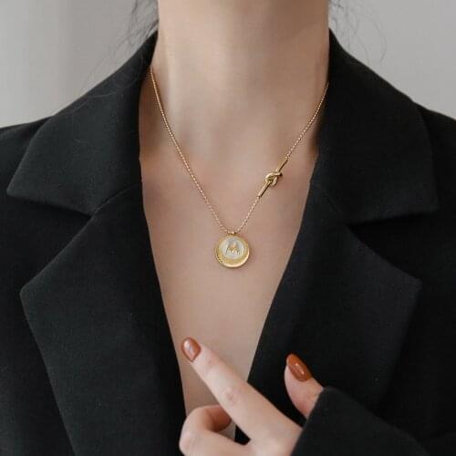 YUN RUO Natural Shell M Letter Pendant Necklace Gold Plated Fashion Titanium Stainless Steel Jewelry Woman Accessories Not Fade
