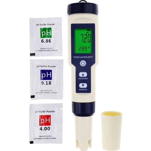 Pentype 5-in-1 (pH / TDS / EC / Temp / Salinity) Water Quality Tester Multi-Parameter Waterproof Digital Meter