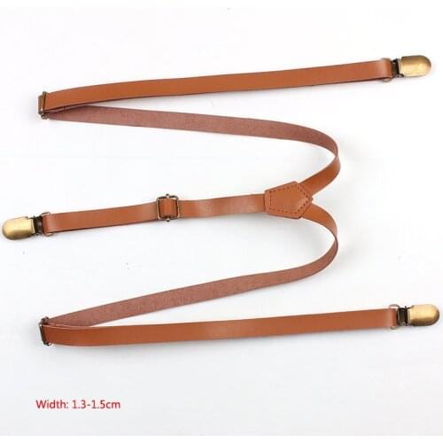 High Quality Coffee Mens Suspender 1.3cm Width 3 Clips and 3 Adjustable Buckles Braces Unisex Pu Leather Suspenders for Women