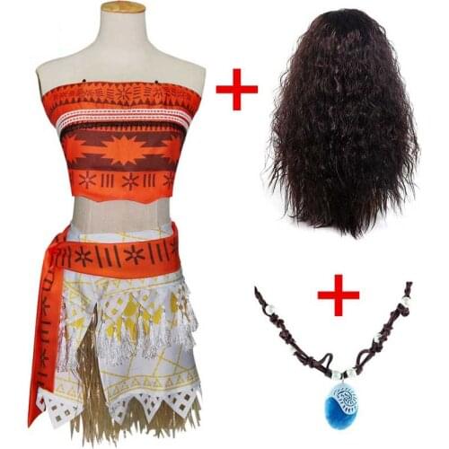 Princess Moana Cosplay for Children Vaiana Dress Up Clothes with Necklace Halloween Costumes for Kids Girls