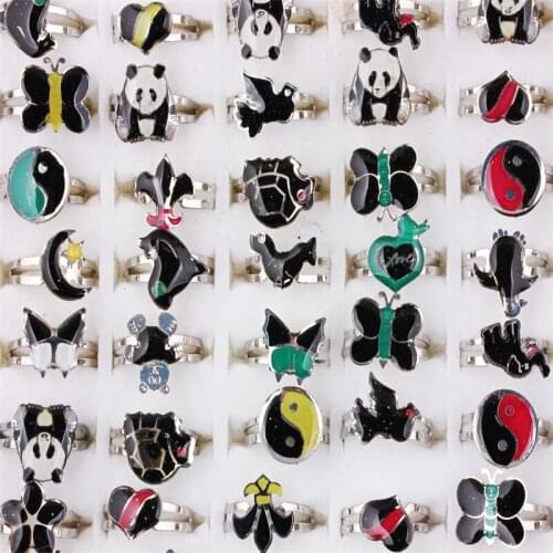 QianBei Wholesale 50PCS New Mix Alloy Drop Oil Color Ring Gold Cartoon Ring Shape Metal Charms Jewelry For Women Free Shipping