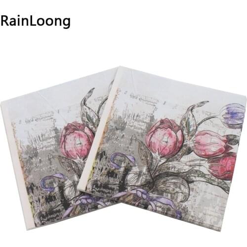 [RainLoong] Rose Paper Napkins With Architecture Party Tissue Decoupage Napkins Decoration Serviettes 33*33cm 1 pack