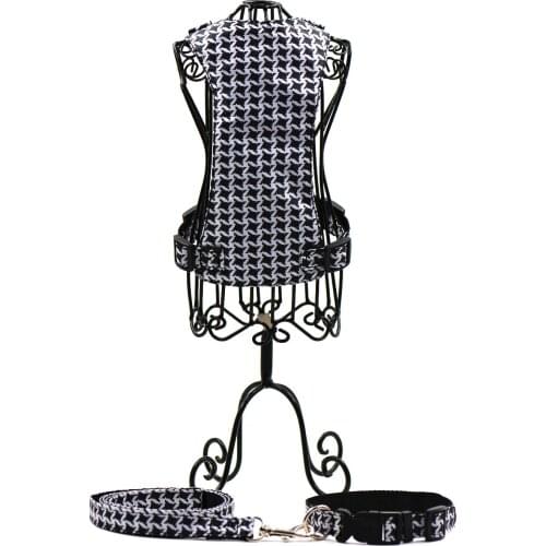 Adjustable Houndstooth style Nylon dog harness+collar+leash S L breathable soft dog harness dog collar lead