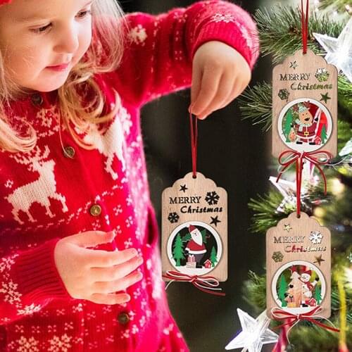 Christmas Wooden Hollow Bow Wooden Hanging Pendant Xmas Tree Ornament Party Decorations Home Decoration