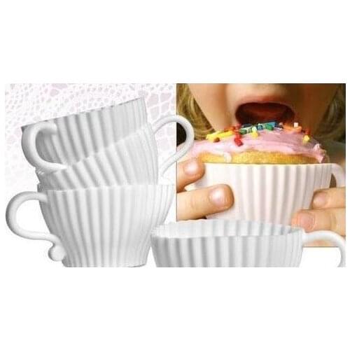 Tea Cup Silicone Cupcake Moulds Baking Fun Party Cakes Muffin Mould 4 Cup 4 Saucers Boxed