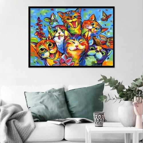 Cute Watercolor Kitten Canvas Painting Colorful Animal Painting Childrens Room Baby Room Living Room Decorative Painting Canvas