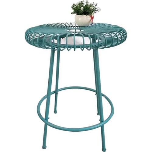 Blue high chair round metal stool