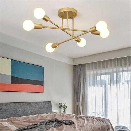 Modern E27 6 Lights Chandelier Sputnik Lamps Semi-embedded Chandelier Antique Gold Lighting Nordic Home Decoration