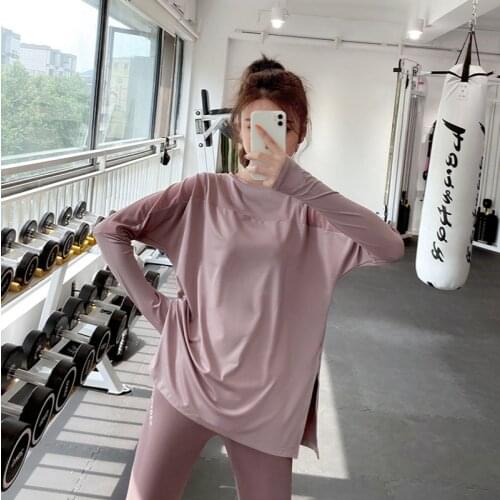Sports top womens yoga clothes long-sleeved elastic loose net red fitness clothes running blouse quick-drying T-shirt