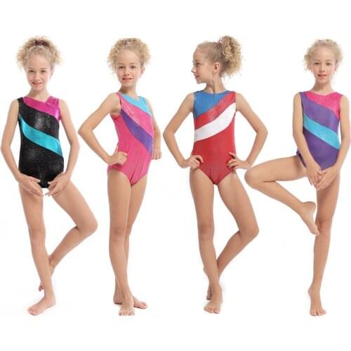 2-13Y Toddler Girls Dress Gymnastics Dancewear Costume Sleeveless Gilding Dance Leotard Professional Practice