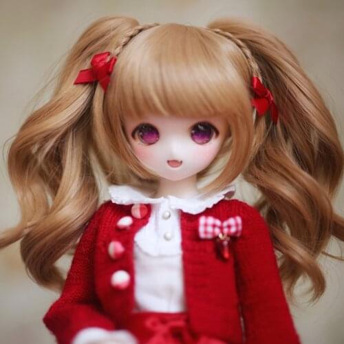 1/3 Doll Wig Dolls DIY Dress up Cosplay Drak Grey Brown Color Anime Double Ponytail Bangs Hair Wig for 60 cm BJD SD MDD Dolls