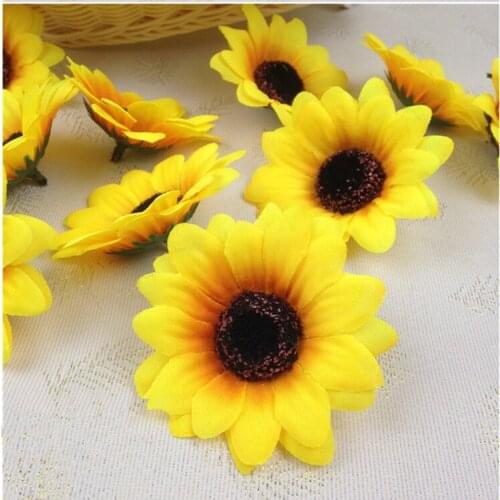 100pcs 7cm Silk Sunflower Handmake Artificial Flower Head Wedding Decoration DIY Wreath Gift Box Scrapbooking Craft Fake Flower