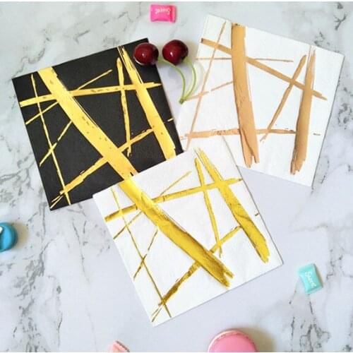 1200pcs Black/White with Gold Foil Paper Napkin for Beverage Cocktail & Festive & Party Supply Tissue Serviettes Decoupage