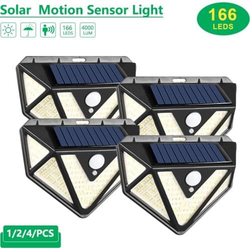 166 LED Solar Light 5 Modes Outdoor Solar Wall Lamp Powered Sunlight Waterproof PIR Motion Sensor Street Light For Garden Street