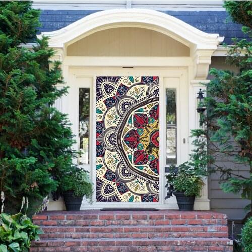 2pcs/set Mandala Style DIY Door Art Mural Sticker Living Room Bedroom Decor Wall Stickers Peel & Stick Waterproof PVC Wallpaper