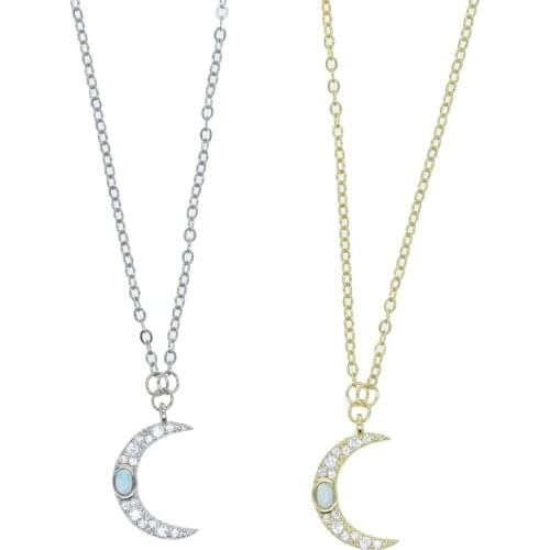 2020 Christmas gift gift new design minimal 925 sterling silver opal cz tiny moon charm necklace
