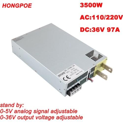 3500W 36V Power Supply 0-36V Adjustable Power 36VDC AC-DC 0-5V Analog Signal Control SE-3500-36 Power Transformer 36V 31.5A