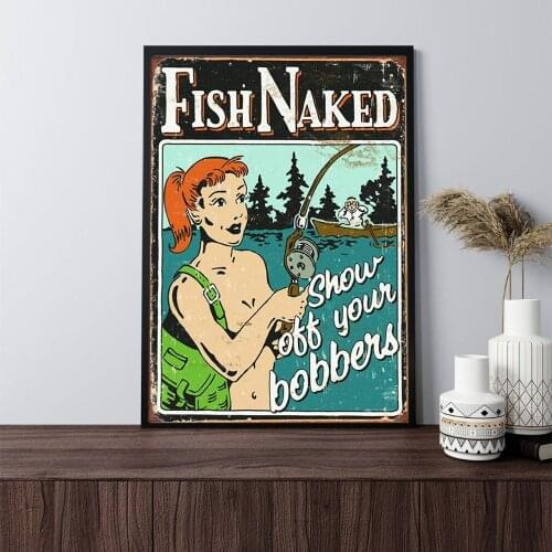 Abstract Humor Adult Nude Fishing Wall Art Print Poster Funny Joke Boobs Lover Gift Vintage Canvas Painting Bedroom Home Decor
