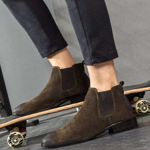 Kanye West Chelsea Boots 100% Genuine Leather High Quality Vintage Men Boots Crepe Bottom Ankle Chelsea Boots Handmade Men ST403