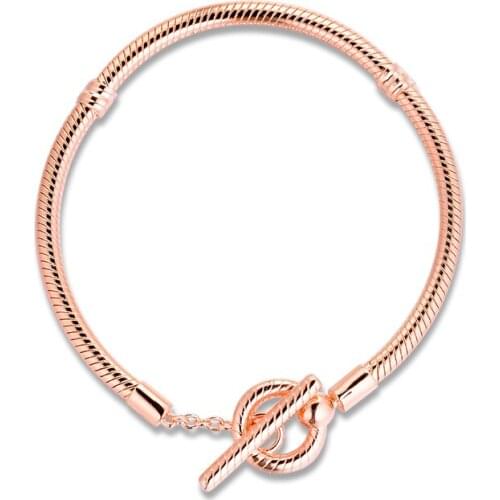 Signature Rose Moments T-Bar Snake Chain Bracelets 100% 925 Sterling-Silver-Jewelry Free Shipping