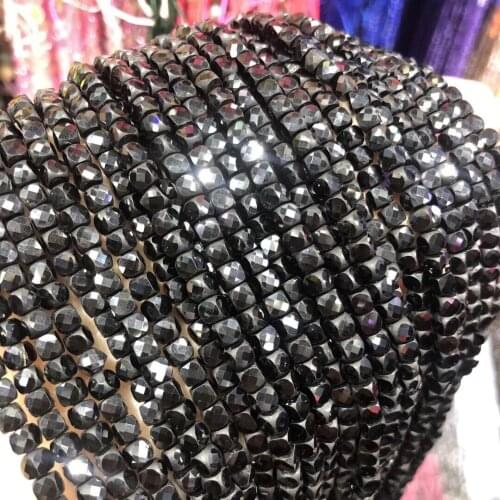 Natural Black Spinels Beads Fashion 4mm Square Shape Faceted Loose Beads Accessories for Jewelry Making DIY Necklaces Bracelet