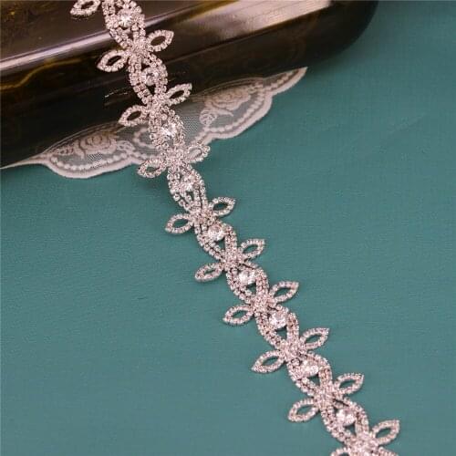 1 Yard Silver Leaves Crystal Rhinestone Chain Trim for DIY Clothes Accessory Dress Belts Headpiece Jewelry Making