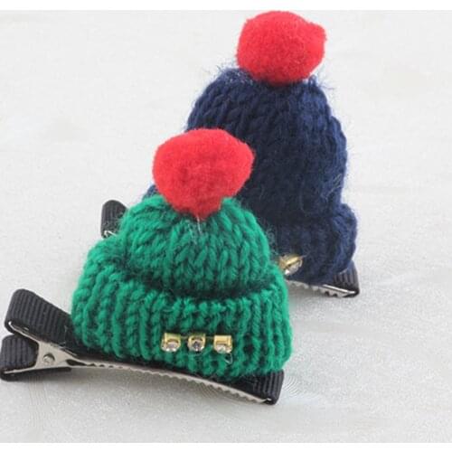 Kids Hair Clips Christmas Halloween Children Girls Cat Ear Knitting Woolen Yarn Christmas Hat Hairpins Headwear Hair Accessories