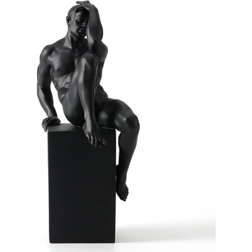 URBAN MODERN ABSTRACT BODY ART NUDE MALE STATUE TOUCH FOREHEAD SITTING SCULPTURE HOME INTERIOR SHOWPIECE DECORATION FIGURINES