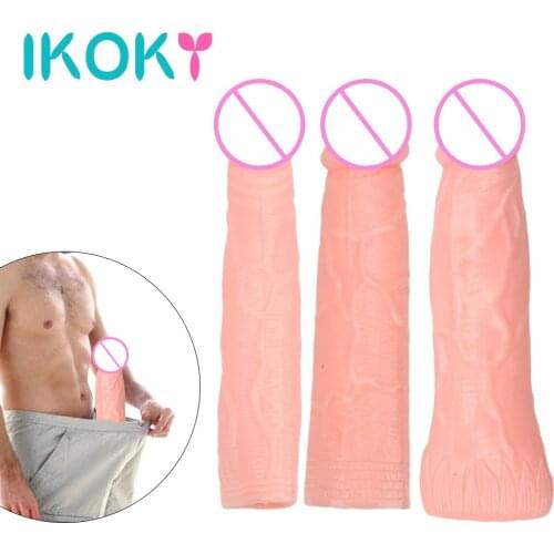 IKOKY Hollow penis Condoms for Adults Penis Enlargement Sex Shop Extender Sleeve Reusable Condom Erotic Intimate Goods