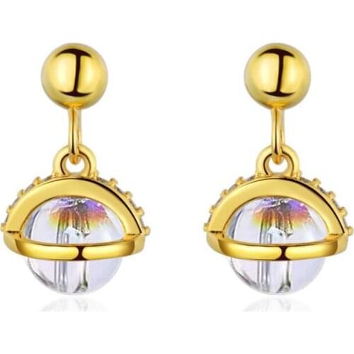 KOFSAC Popular Silver Color Earrings For Women Jewelry Exquisite Crystal Ball Gold Color Stud Earring Girl Holiday Party Gifts